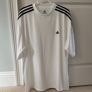 Adidas Men's White Tee with Black Stripes